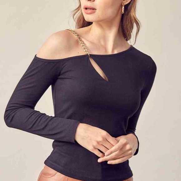 Chain Detail One Shoulder Top - Picture 2 of 4